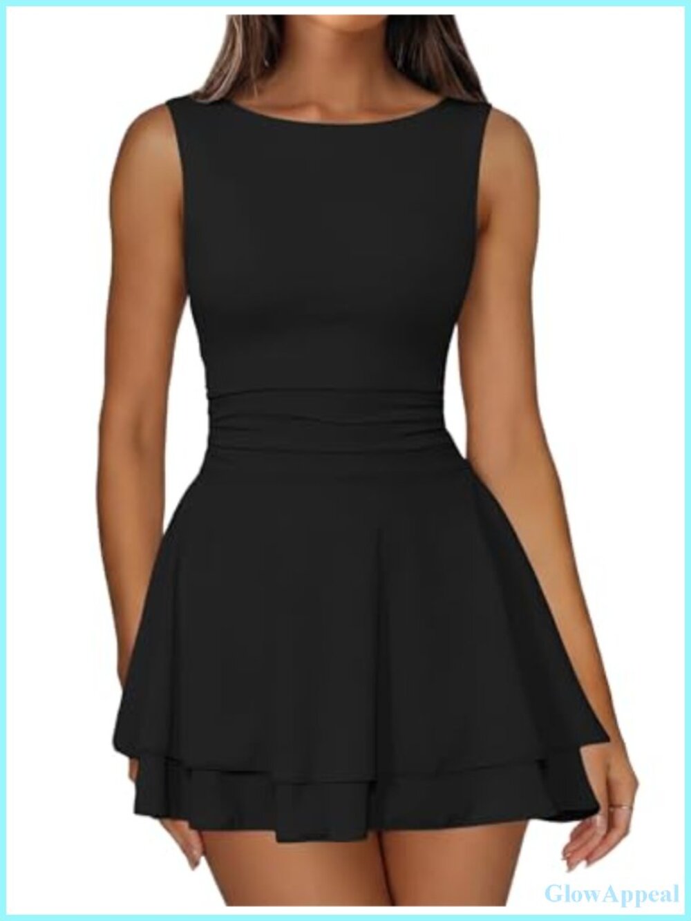 Sleeveless Boat Neck Ruffle Hem Mini Dress A-Line Party Club Date Night